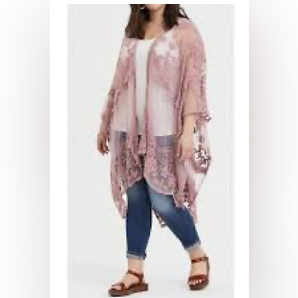 torrid Pink Lace Open-Front Kimono